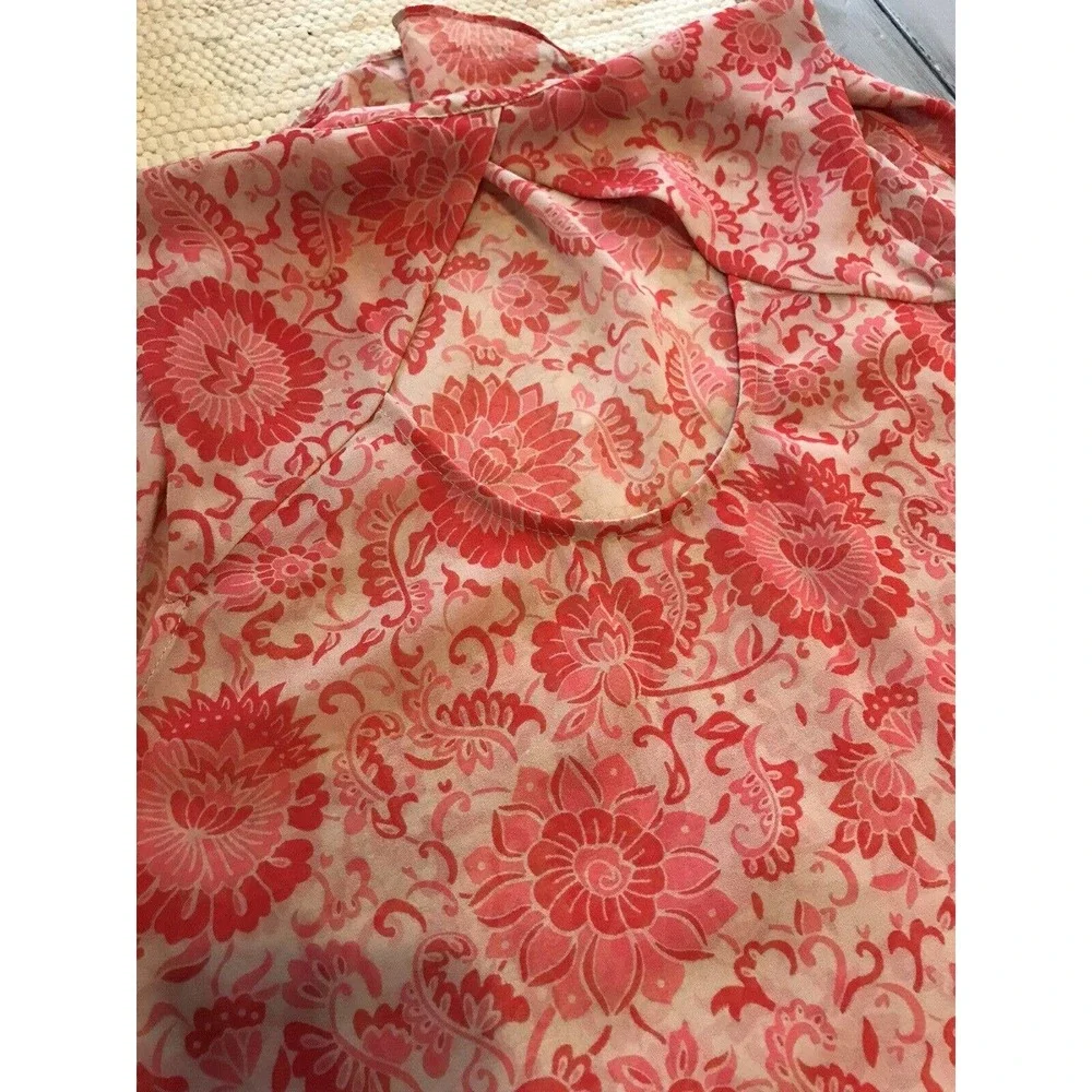 CAbi Vita Draped Open Back Pink Tan Floral Sheer Top Blouse 5037 Sz M - Picture 9 of 9